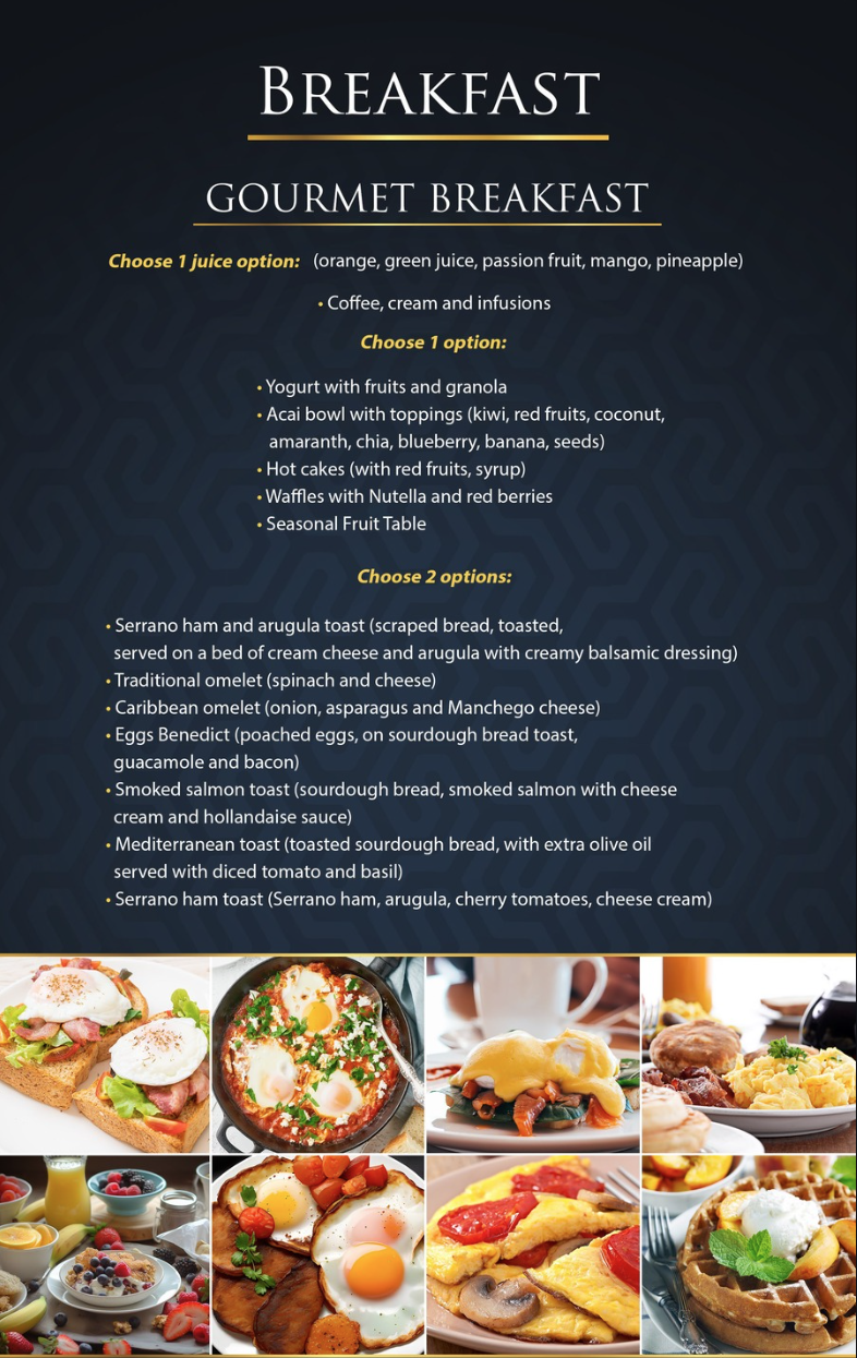 Gourmet breakfast menu