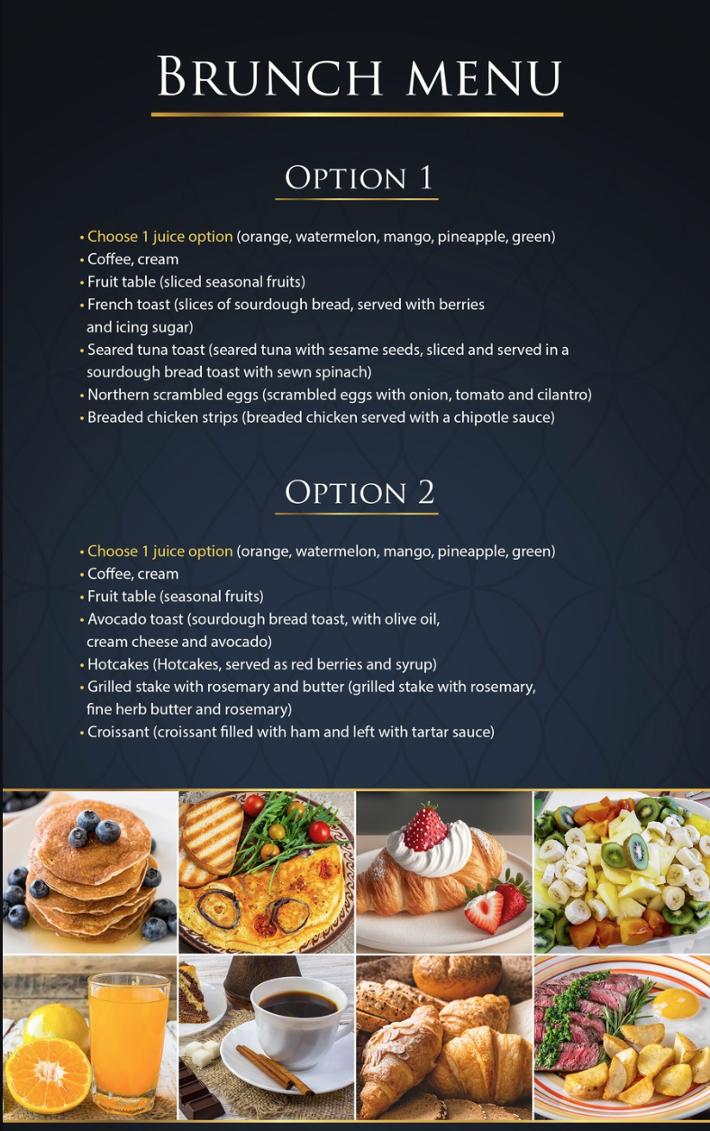 Brunch menu — options 1 & 2