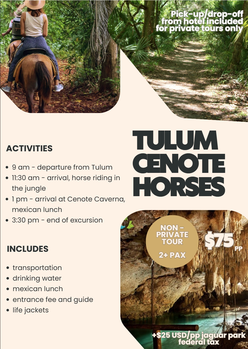 Tulum cenote & horseback riding tour flyer